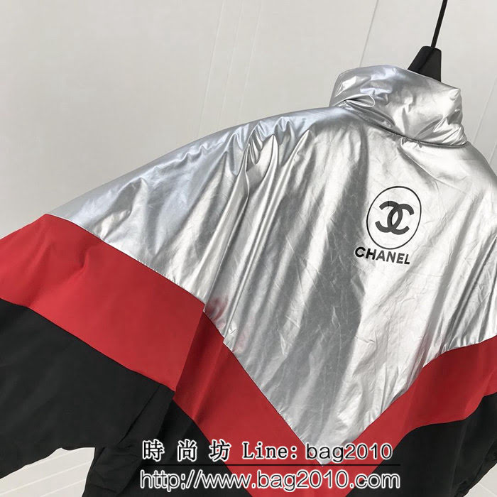 CHANEL香奈兒 18ss秋冬新款 復古撞色拼接 銀紅黑三色拼接棉服 情侶款 ydi1348